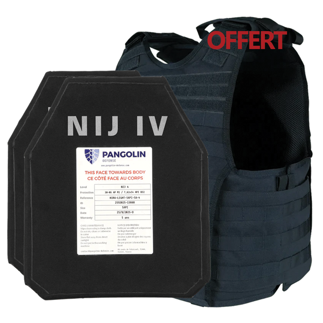 Plaque balistique NIJ 4 ou API BZ + Porte-plaques offert